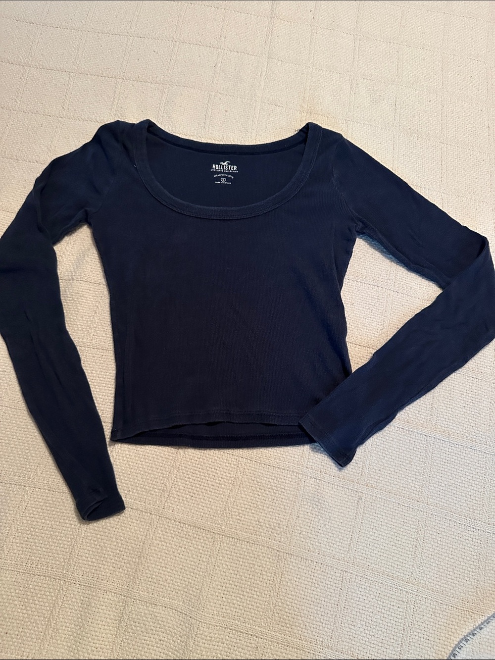 Hollister Navy Ribbed Scoop Neck Long Sleeve Top